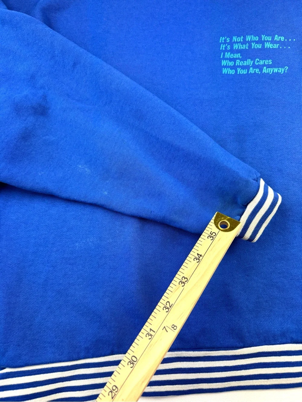Vintage Chill Out Graphic Varsity Crewneck Sweatshirt Striped Blue Cuffs 1980s